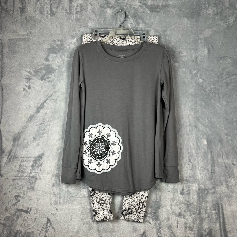Sleepyheads Mandala Pajama Set Sz XS Tunic Leggings Gray Multi Bohemian NWOT